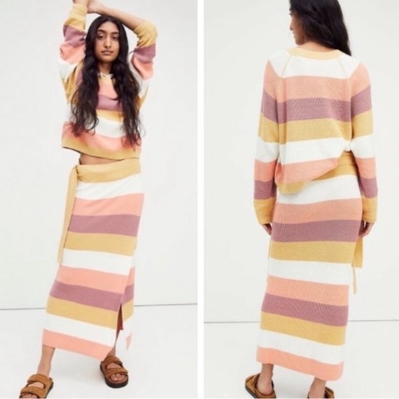 Free People Beacg Striped Pastel Eyes On You Maxi Skirt - Picture 1 of 5